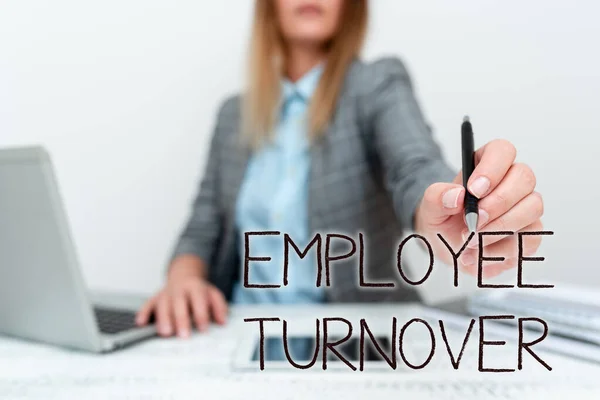 Text showing inspiration Employee Turnover. Word Written on the percentage of workers who leave an organization Architect Interviewing Client, Reporther Gathering Important Informations — Stock Photo, Image