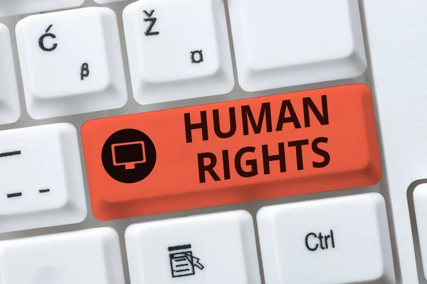 Writing displaying text Human Rights. Business showcase the equality of fighting for your rights individuality Abstract Typing New Antivirus Program, Typing Internet Virus Lists — Foto de Stock