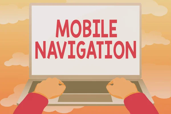 Inspiration showing sign Mobile Navigation. Word for graphical user interface used to aid the vehicle driver Editing And Formatting Online Articles, Typing Creative Reading Contents — стоковое фото