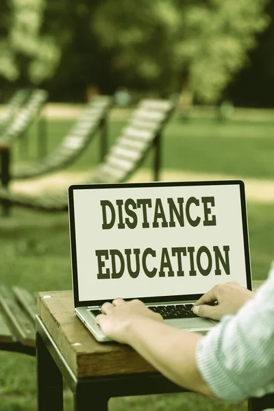 Text showing inspiration Distance Education. Business showcase learning remotely without being present at school Online Jobs And Working Remotely Connecting People Together — Fotografia de Stock