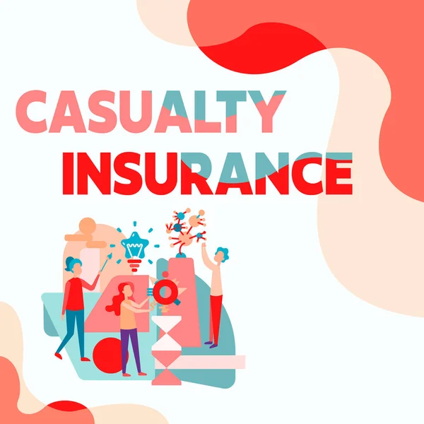 Text caption presenting Casualty Insurance. Business showcase overage against loss of property or other liabilities Three Collagues Illustration Practicing Hand Crafts Together. — Stockfoto