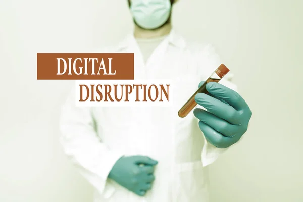 Conceptual display Digital Disruption. Business idea transformation caused by emerging digital technologies Chemist Presenting Blood Sample, Scientist Analyzing Research Specimen — Foto Stock