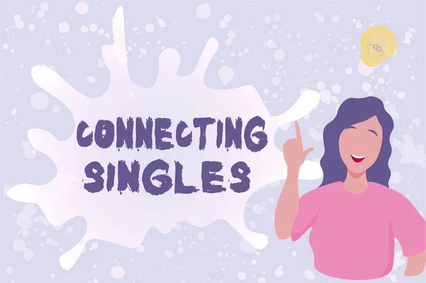 Text sign showing Connecting Singles. Conceptual photo online dating site for singles with no hidden fees Lady Illustration Discovery New Idea Lamp With Speech Bubble. — Stock fotografie