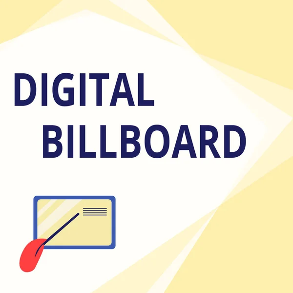Writing displaying text Digital Billboard. Word for billboard that displays digital images for advertising Card Drawing With Hand Pointing Stick At Small Details.