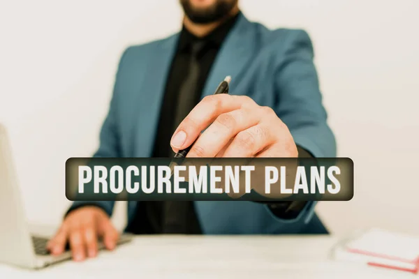 Sign displaying Procurement Plans. Internet Concept determining the timeframes for their procurement Remote Office Work Online Presenting Business Plans Designs — Stock Photo, Image