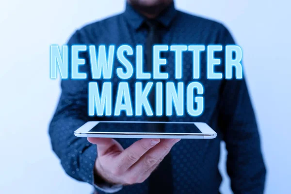 Text caption presenting Newsletter Making. Concept meaning printed report containing news or activities of a business Presenting New Technology Ideas Discussing Technological Improvement — Stok fotoğraf