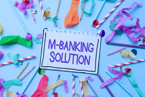 Sign displaying M Banking Solution. Business overview accessed banking through an application on the smartphone Colorful Party Collections Flashy Celebration Stuff Birthday Festival Kit —  Fotos de Stock