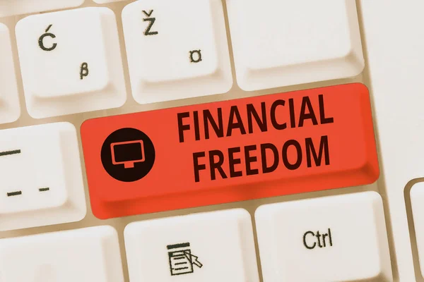 Conceptual caption Financial Freedom. Business concept make big life decisions without being stressed about money Abstract Typing New Antivirus Program, Typing Internet Virus Lists — 图库照片