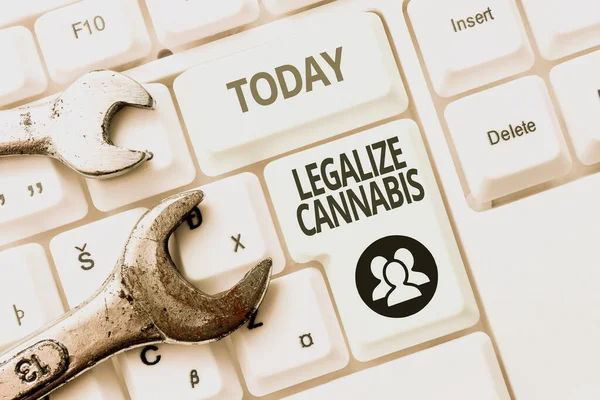 Inspiration showing sign Legalize Cannabis. Internet Concept law which legalized recreational cannabis use nationwide Typing Device Instruction Manual, Posting Product Review Online —  Fotos de Stock
