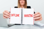 Inspiration showing sign Offline Marketing. Concept meaning Advertising strategy published outside of the internet Assistant Offering Instruction And Training Advice, Discussing New Job