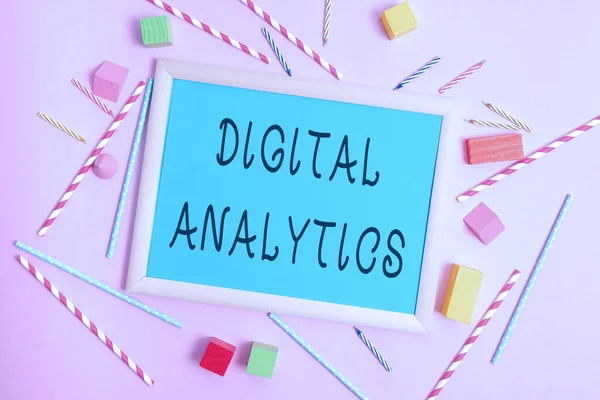 Handwriting text Digital Analytics. Business concept the analysis of qualitative and quantitative data Colorful Party Invitation Designs Bright Celebration Planning Ideas — Φωτογραφία Αρχείου