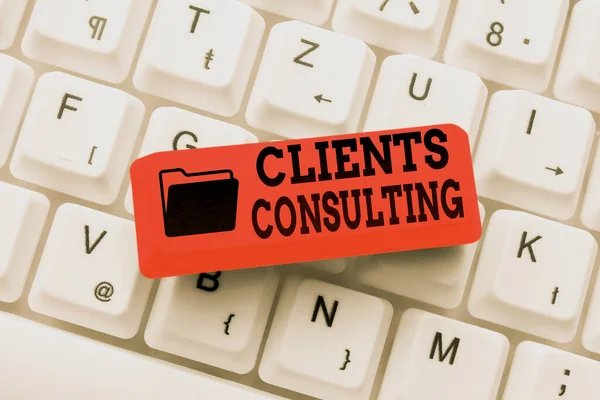 Writing displaying text Clients Consulting. Conceptual photo providing of expert knowledge to a third party for a fee Connecting With Online Friends, Making Acquaintances On The Internet — Stockfoto