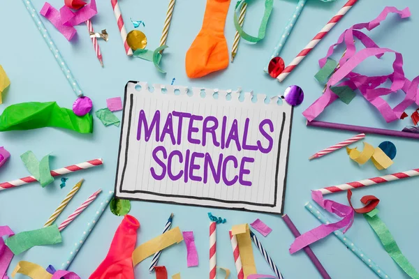 Text caption presenting Materials Science. Business idea interdisciplinary field involving the properties of matter Colorful Party Collections Flashy Celebration Stuff Birthday Festival Kit — Stock fotografie