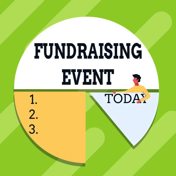Conceptual display Fundraising Event. Business showcase campaign whose purpose is to raise money for a cause Man Drawing Holding Pie Chart Piece Showing Graph Design. — Foto Stock