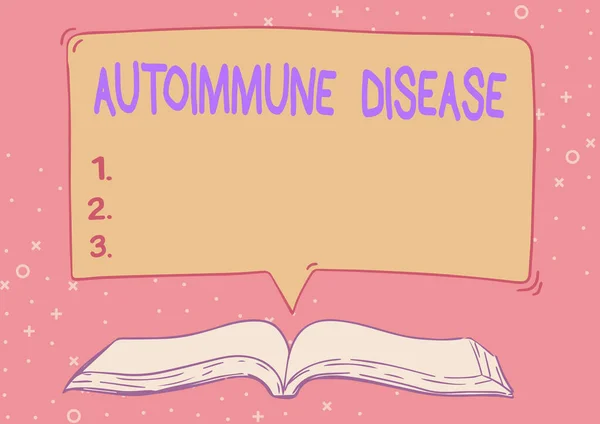 Conceptual display Autoimmune Disease. Business overview body tissues are attacked by its own immune system Open Book illustration With Speech Bubble Presenting A Quote Message News. — Fotografia de Stock
