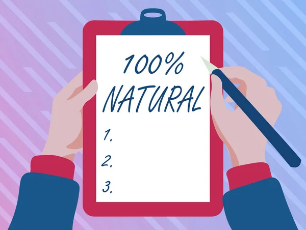 Sign displaying 100 Percent Natural. Business approach does not contain artificial ingredients or preservatives Playing Keyboard Typing Game, Creating And Processing Digital Documents — Stock Fotó