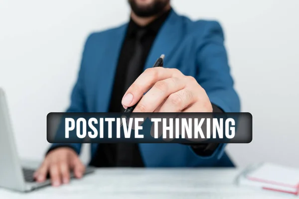 Hand writing sign Positive Thinking. Conceptual photo mental attitude in wich you expect favorable results Remote Office Work Online Presenting Business Plans Designs — Foto Stock