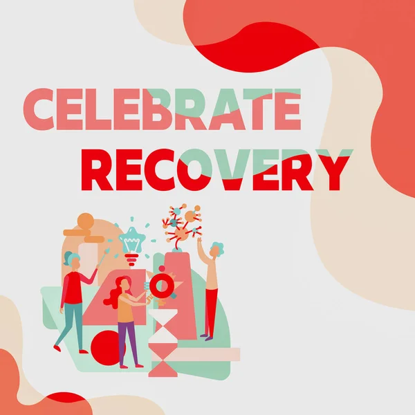 Conceptual display Celebrate Recovery. Business showcase recovery program for anyone struggling with hurt or pain Three Collagues Illustration Practicing Hand Crafts Together. — Foto Stock