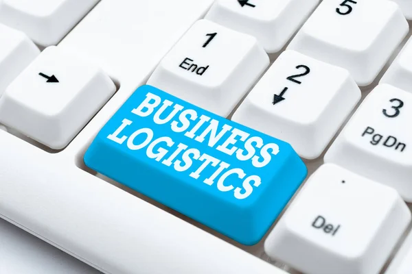 Inspiration showing sign Business Logistics. Conceptual photo concerned with materials procurement and management Typing Helpful Blog Tutorial And Guides, Researching Strategies Online — Stockfoto