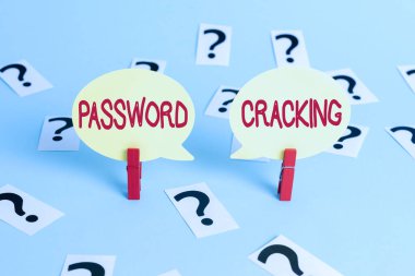 Parola Kırma Sunan Metin başlığı. Veri Ofisi Bilgi İşlem Atölyesi Sorun Çözme ve Çözümleri 'nden bilgisayar şifrelerini keşfetmek için kullanılan kavramsal fotoğraf tedbirleri