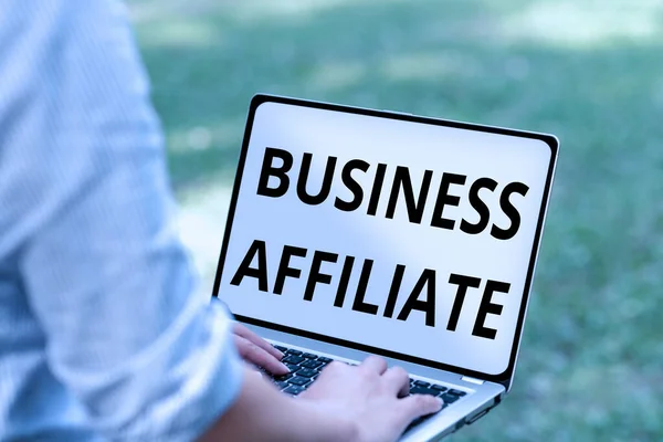 Text caption presenting Business Affiliate. Word for one company is a minority shareholder of another Online Jobs And Working Remotely Connecting People Together