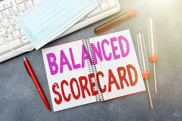 Text sign showing Balanced Scorecard. Business showcase a performance metric used in strategic management Typing Medical Notes Scientific Studies And Treatment Plans