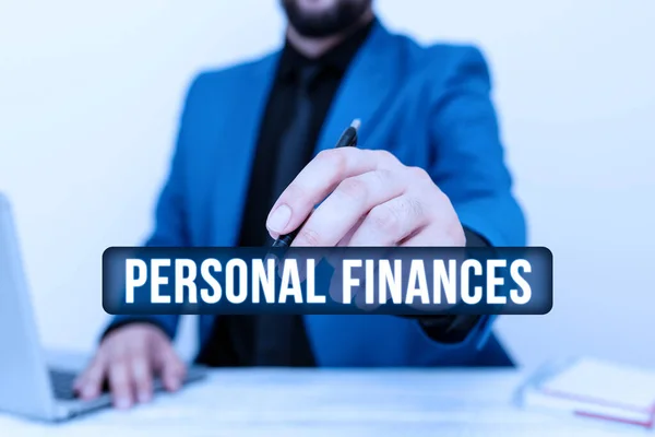 Inspiration showing sign Personal Finances. Conceptual photo the activity of managing own money and financial decisions Remote Office Work Online Presenting Business Plans Designs — Foto Stock