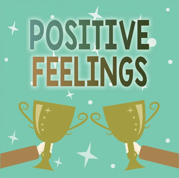 Hand writing sign Positive Feelings. Word for any feeling where there is a lack of negativity or sadness Abstract Victory Reward Ceremony, Celebrating New Winner Concept — Stock Photo, Image