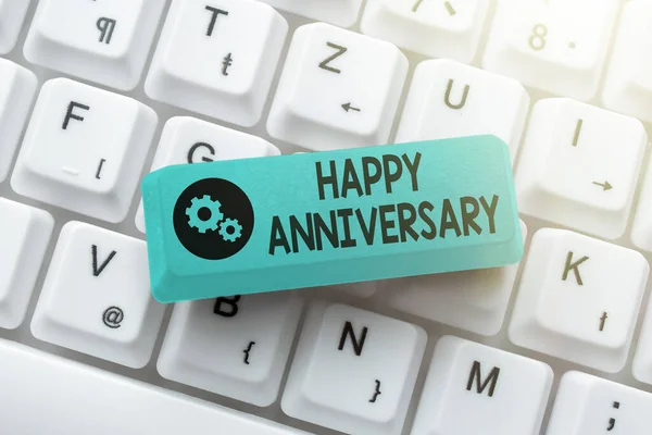 Text caption presenting Happy Anniversary. Business idea The annually recurring date of a past event celebration Abstract Online Registration Process, Typing Personal Informations — Stockfoto