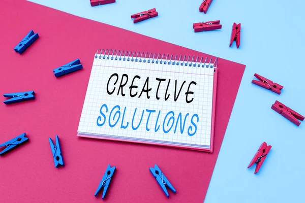 Sign displaying Creative Solutions. Concept meaning mental process of creating a solution to a problem Writing Important Notes Displaying Messages And Listing Items — Fotografia de Stock