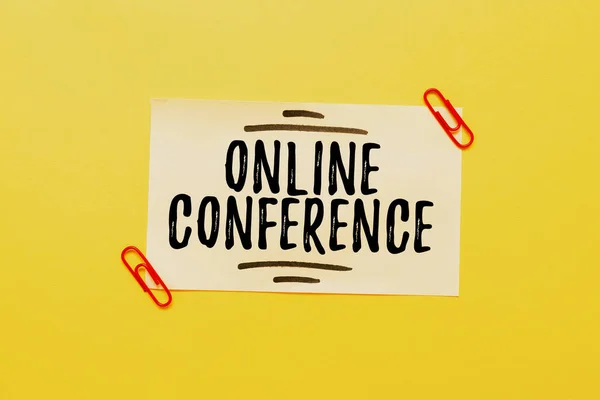 Sign displaying Online Conference. Business overview online service by which you can hold live meetings Critical Thinking Finding Clues Answering Questions Collecting Data