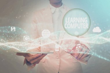 Kavramsal Ekran Öğrenme Bilgisayarı. İş fikri, bilgisayardaki her bir bileşen hakkında daha fazla bilgi edinin Üniformalı Kadın Üniformalı Tutma Tableti.