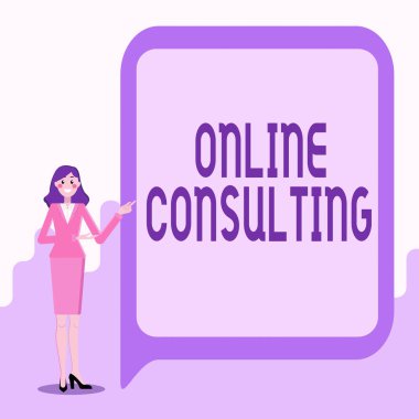 Çevrimiçi Danışmanlık sunan metin başlığı. Önemli Bilgiler Görüntüleme, Yeni Fikirlerin Sunumu yoluyla bir kişiden bilgi veya tavsiye alma sözcüğü