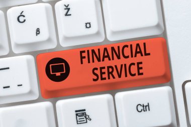 Finansal Hizmetleri gösteren bir tabela. Finans endüstrisinin sağladığı iş genel değerlendirmesi Soyut Yeni Antivirüs Programı, İnternet Virüsü Listeleri Yazma