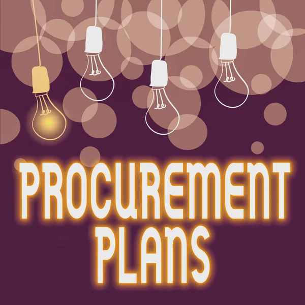Sign displaying Procurement Plans. Business overview determining the timeframes for their procurement Abstract Displaying Different Ideas, Lights Presenting Intellect Concept