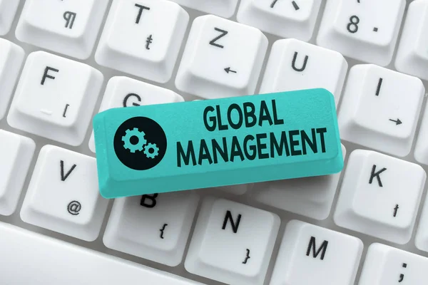 Kézírás jel Global Management. Word Written on way egy szervezet kezeli üzleti nemzetközileg Absztrakt Online regisztrációs folyamat, gépelés Személyes adatok — Stock Fotó