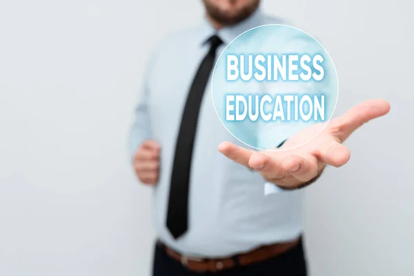 Inspiratie met uithangbord Business Education. Word Written on acquiring knowledge on fundamentals of business practices Presentating New Plans And Ideas Demonstrating Planning Process — Stockfoto