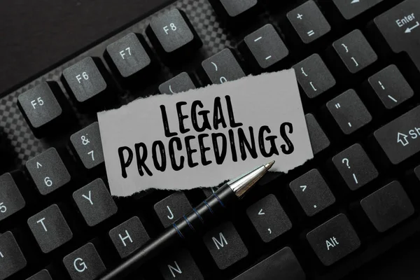 Leyenda conceptual Procedimientos legales. Procedimiento de enfoque empresarial instituido en un tribunal de justicia para adquirir beneficios Resumen Mecanografía Documentaciones del producto, Creación de libro nuevo — Foto de Stock