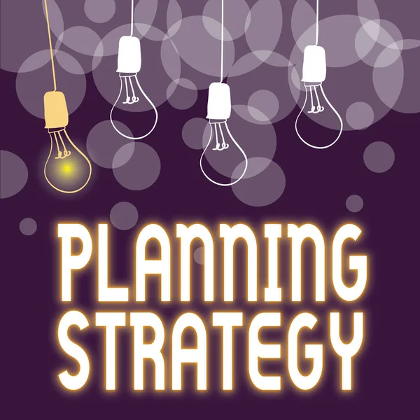 Tekst bijschrift presenteren Planning Strategie. Zakelijke aanpak systematisch proces van het bedenken van een gewenste toekomst Abstract Weergave Verschillende Ideeën, Lichten Presenteren Intellect Concept — Stockfoto
