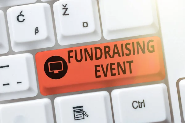 Hand writing sign Fundraising Event. Word for campaign whose purpose is to raise money for a cause Abstract Typing New Antivirus Program, Typing Internet Virus Lists — Stockfoto