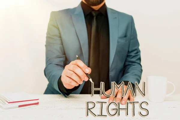 Conceptual display Human Rights. Business overview the equality of fighting for your rights individuality Discussing Important Idea Presenting And Explaining Business Plan Designs — Fotografia de Stock