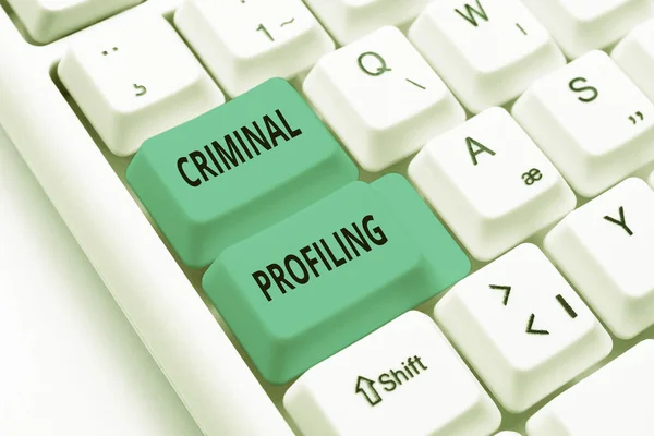 Text caption presenting Criminal Profiling. Business showcase Develop profiles for criminals who not yet apprehended Typing Certification Document Concept, Retyping Old Data Files — Stock fotografie