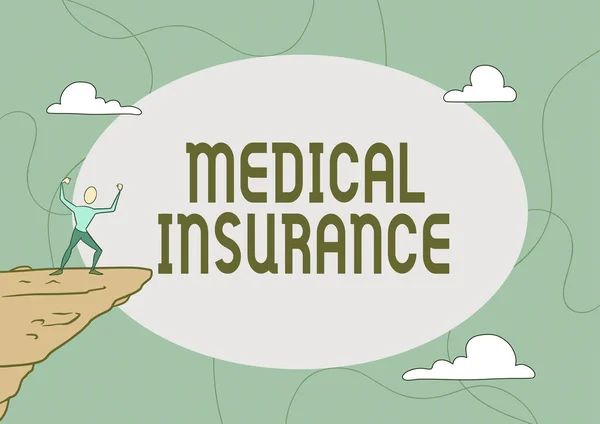 Text caption presenting Medical Insurance. Word for reimburse the insured for expenses incurred from illness Athletic Man illustration Mountain Proud Of Climbing Success To The Clouds Sky. — Fotografia de Stock