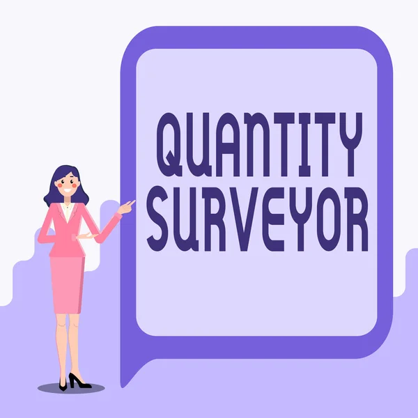 Conceptual caption Quantity Surveyor. Word Written on calculate the cost of the materials and work needed Displaying Important Informations, Presentation Of New Ideas — Foto Stock