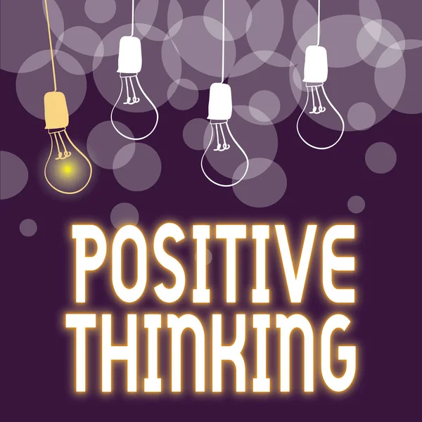 Text sign showing Positive Thinking. Concept meaning mental attitude in wich you expect favorable results Abstract Displaying Different Ideas, Lights Presenting Intellect Concept — Φωτογραφία Αρχείου