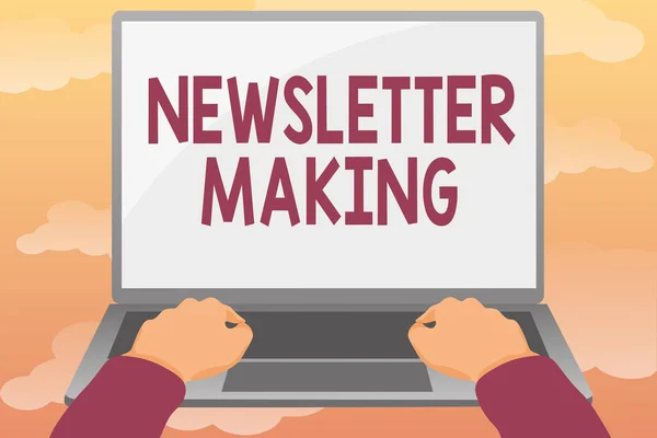Newsletter Making 라는 글을 쓴다. ( 영어 ) Internet Concept printed report in news or activity of a business Editing And Formatting Online Articles, Typing Creative Reading Contents — 스톡 사진