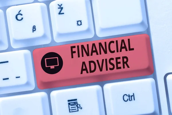 Inspiration showing sign Financial Adviser. Word Written on person who is employed to provide financial services Abstract Typing New Antivirus Program, Typing Internet Virus Lists — Foto Stock