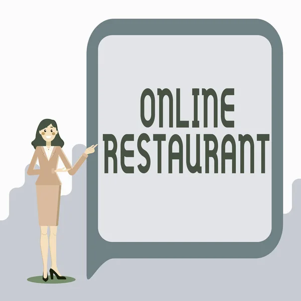 Handstilstext Online Restaurant. Affärsöversikt internet som ansluter restaurangen eller livsmedelsföretaget Visa viktig information, Presentation av nya idéer — Stockfoto