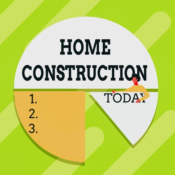 Texte inspirant Home Construction. Idée d'entreprise le processus de construction d'un logement Homme Dessin Holding Pie Chart Pièce montrant la conception graphique. — Photo
