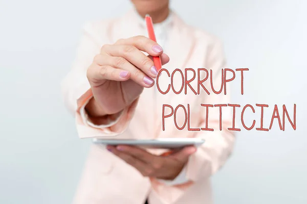 Text sign showing Corrupt Politician. Conceptual photo a public leader who misuse of public authority and fund Presenting New Technology Ideas Discussing Technological Improvement — Foto Stock